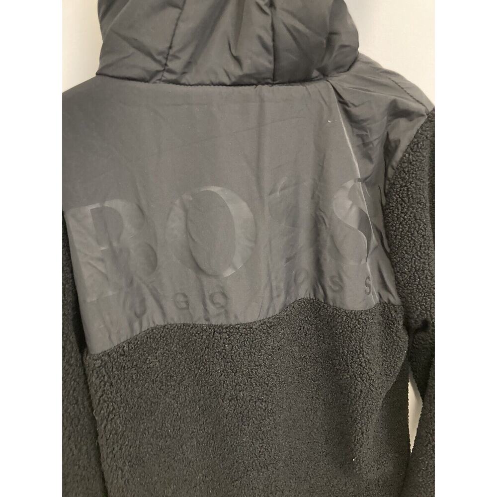HUGO BOSS Boys Black Faux Fur Shearling Hooded Logo Sweatshirt Jacket Size 10 - Picture 6 of 7